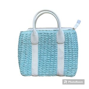 Talbots Sky Blue Corded Paper Straw Bag